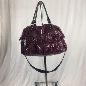 purple faux crocodile purse bag